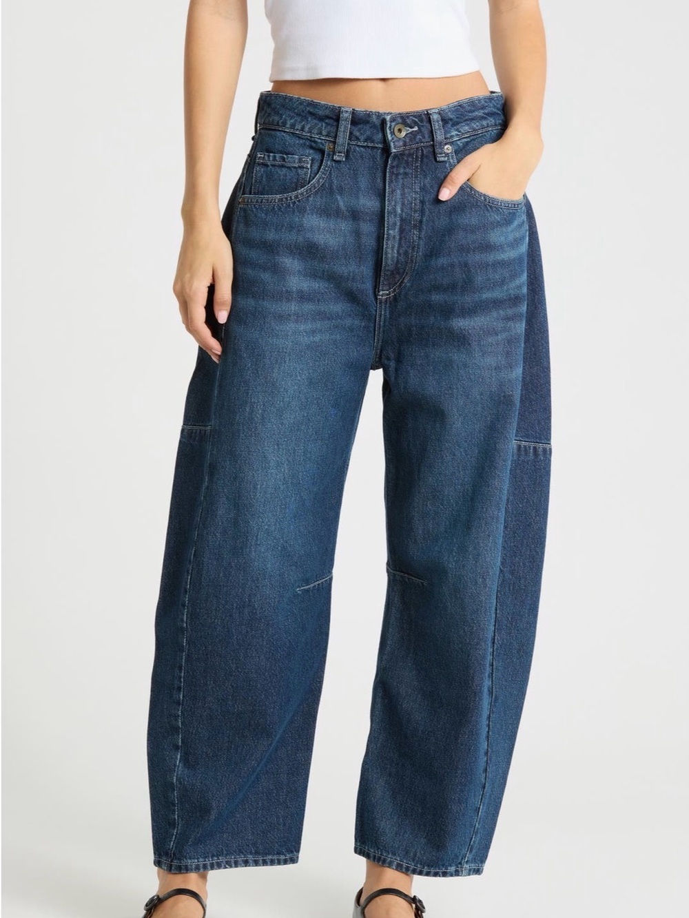 rag & bone The Chase High-Rise Crop Barrel Leg Jeans Dark Blue NWT 30